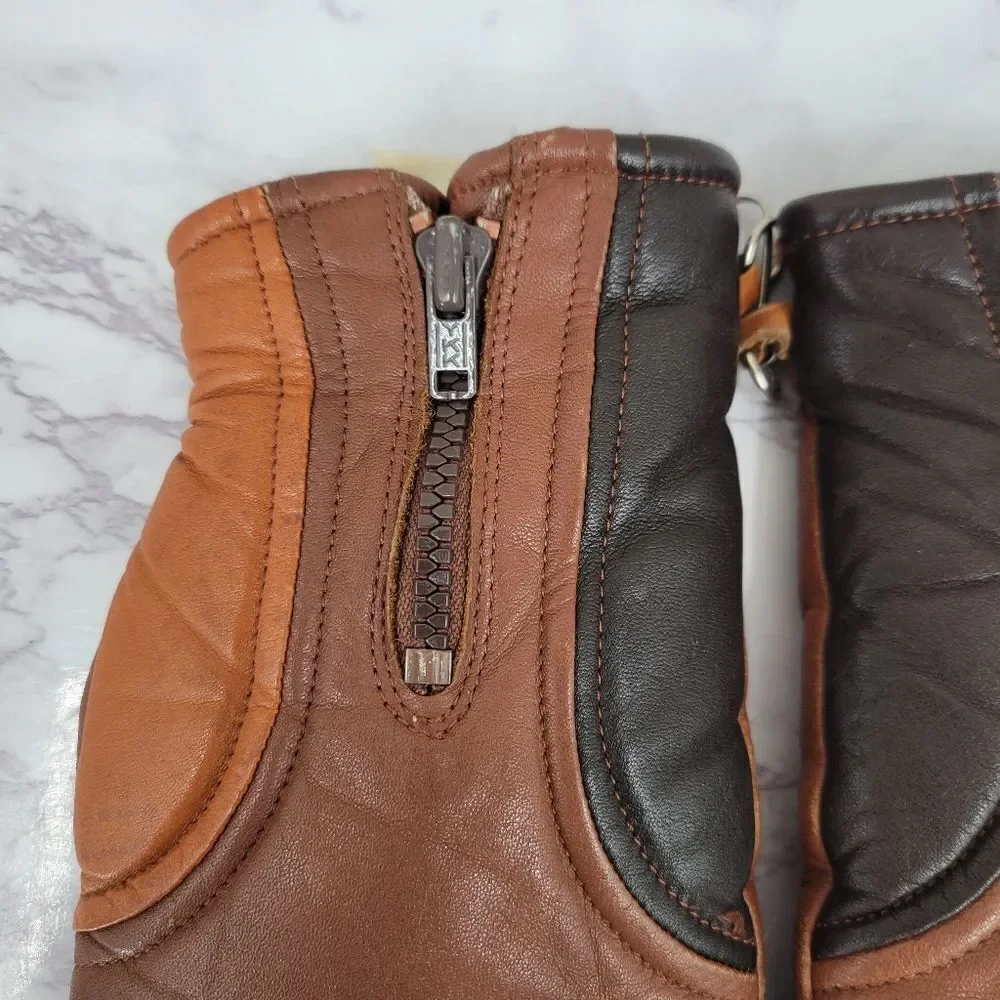 Aris Ski Gloves Vintage Brown Leather Lined Women's Medium